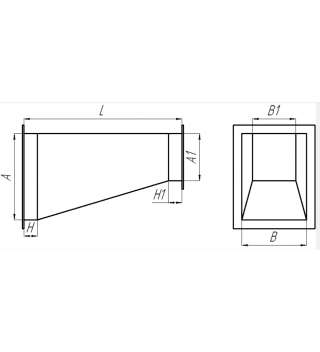 Переход тип2 оц. АхB/А1хB1 500х600/400х600 L300 0,7 Переход тип2 оц. АхB/А1хB1 500х600/400х600 L300 0,7